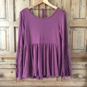Women's American Eagle Soft & Sexy Peasant Blouse Medium Lace Trim Dusty Pink